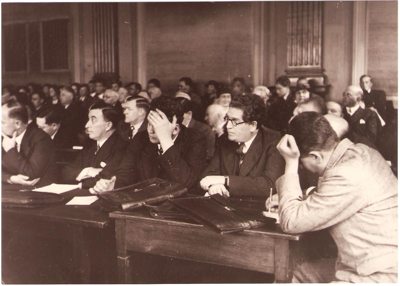 The Bench of Prosecutors, photograph, 1935. From the Hadassa Ben-Itto Collection, Wiener Library for the Study of the Nazi Era and the Holocaust, Tel Aviv University.