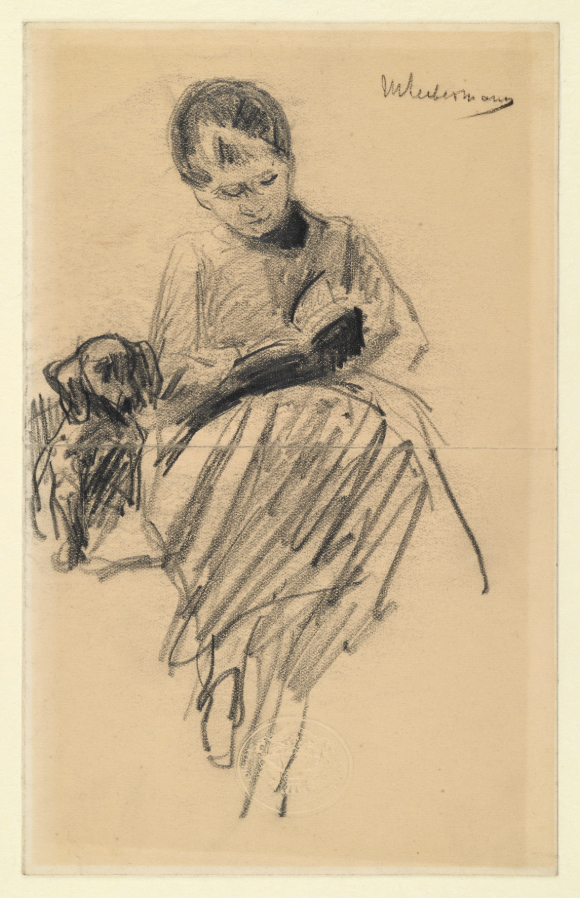 Max Liebermann, Daughter Käthe Reading with a Dachshund, 1901. Pencil on paper, 24.5 × 33.2 cm. Kupferstichkabinett, Berlin.